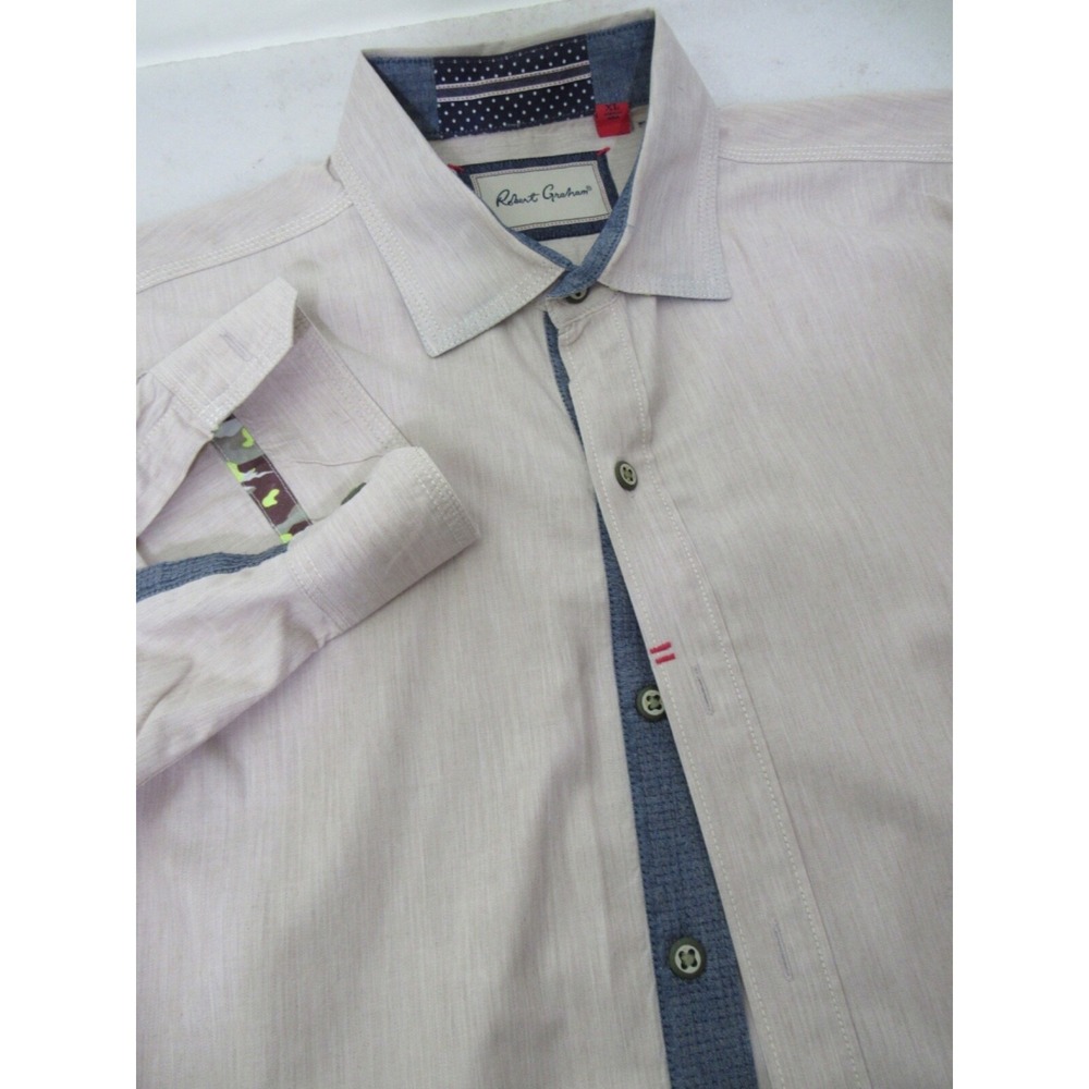 Robert Graham Slim Tan Cotton Contrast Collar Shirt Sz XL